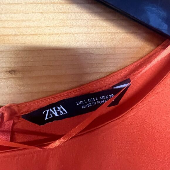 Chic ZARA Women Blouse Top L Orange V Neck Twist Knot Front Dolman Sleeve Shirt - Picture 3 of 5